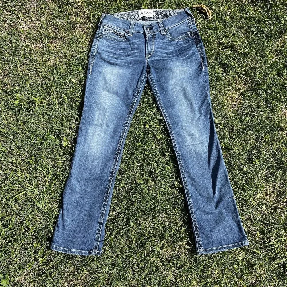 ARIAT WOMEN'S MID RISE ICON STACKABLE STRAIGHT STRETCH DENIM RIDING JEANS 31R - Picture 1 of 11